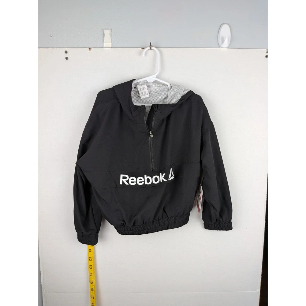 Reebok Boys Black Half Zip Windbreaker Jacket Mesh Hood XS REG251OW03